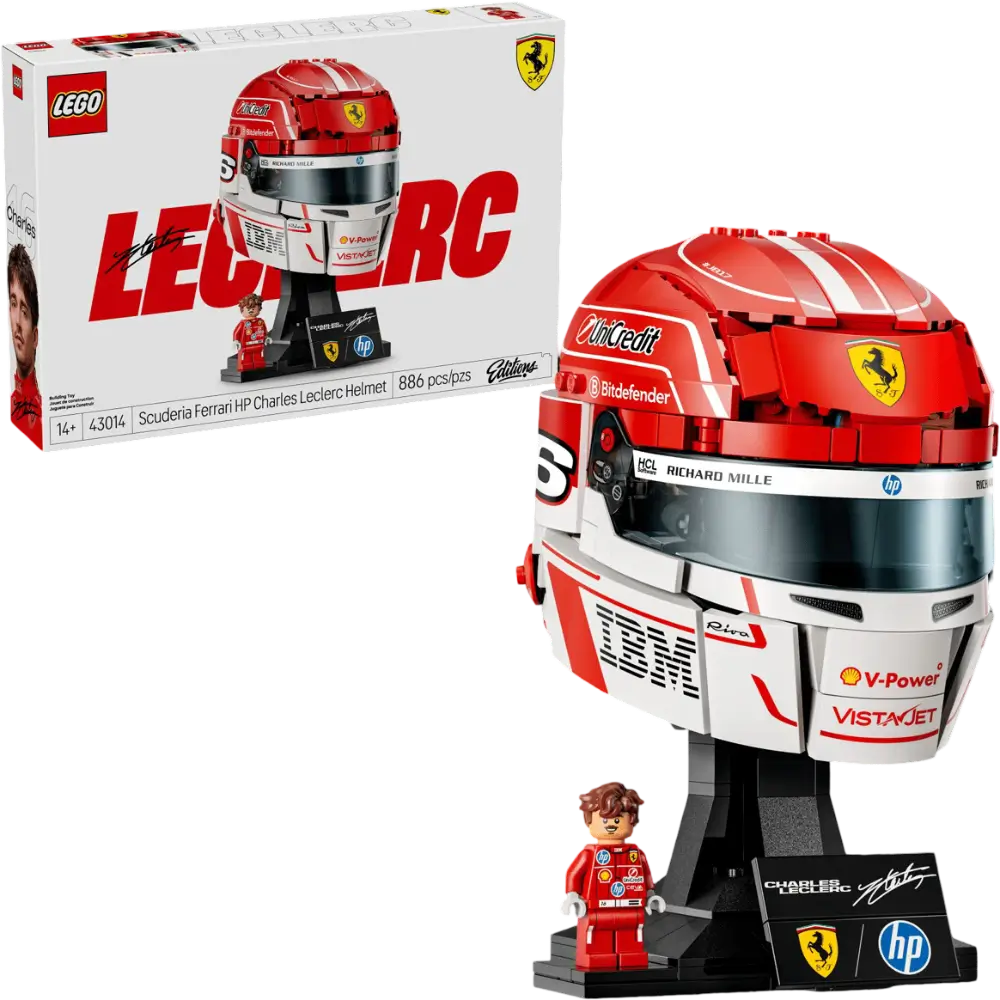 LEGO Casca Charles Leclerc cu numărul 16 casca Ferrari LEGO a lui Charles Leclerc