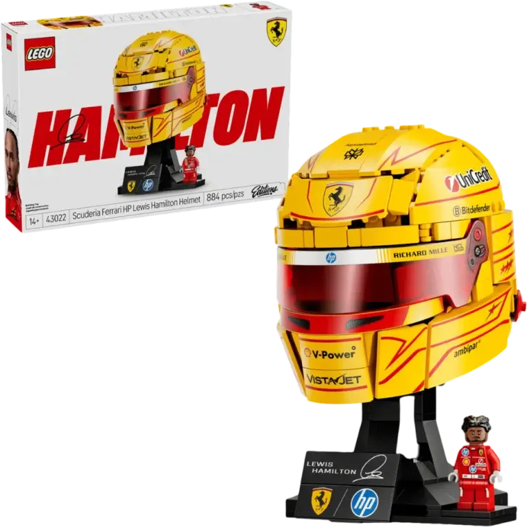 LEGO casca Lewis Hamilton Scuderia Ferrari 43022 884 piese galben Modena numarul 44