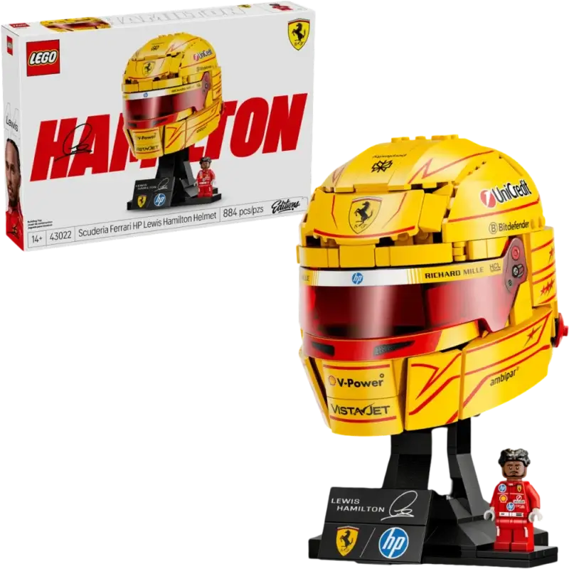 LEGO casca Lewis Hamilton Scuderia Ferrari 43022 884 piese galben Modena numarul 44
