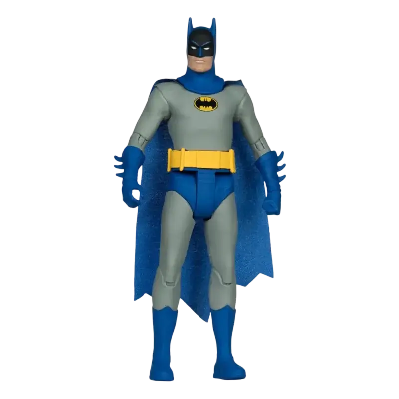 Figurina Batman Super Friends articulată, cu costum gri-albastru și centură galbenă