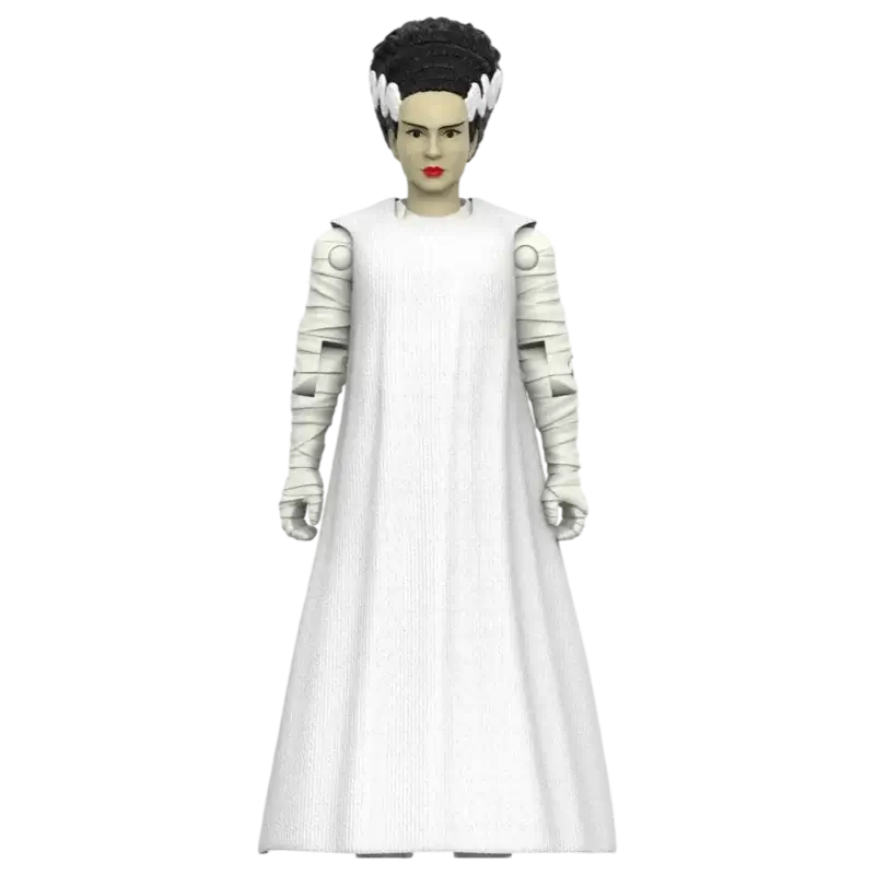 Bride of Frankenstein - figurină Super7 ReAction+ cu rochie albă și păr negru cu șuvițe albe