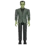 Figurina Frankenstein Super7 ReAction+ cu piele verde, sacou gri și pantaloni negri