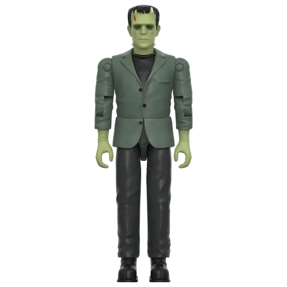 Figurină Frankenstein - Super7 ReAction+ 10 cm Figurina Frankenstein Super7 ReAction+ cu piele verde, sacou gri și pantaloni negri