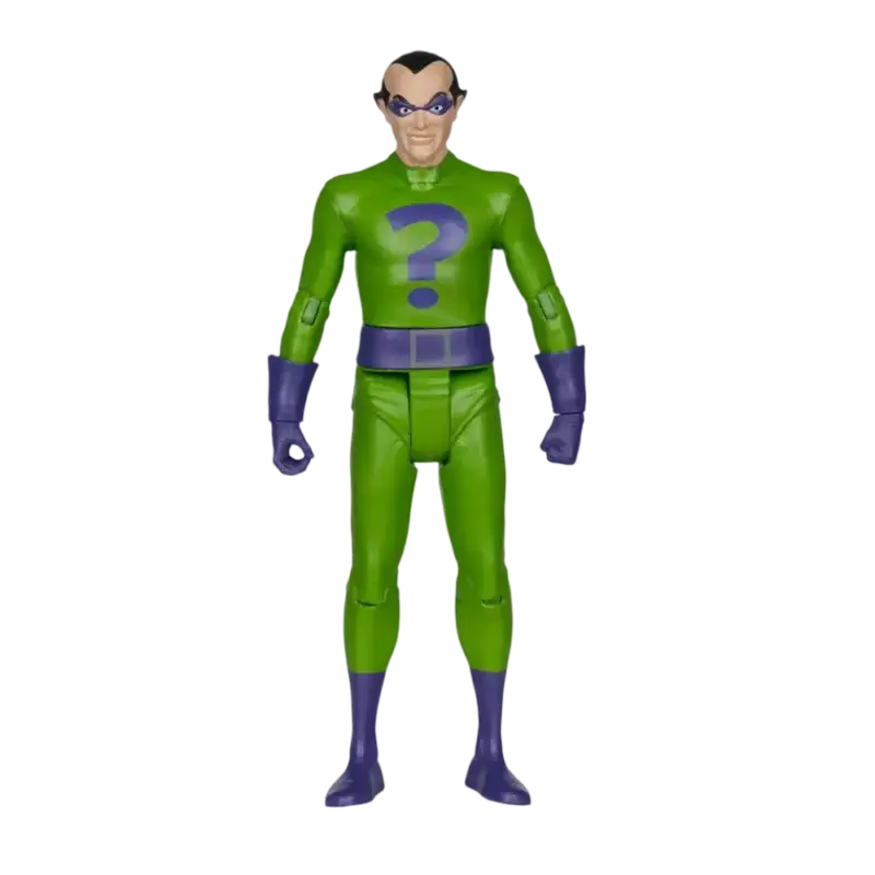 Figurina Riddler Platinum DC Retro Super Friends, vedere frontală, costum verde și mov